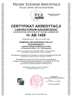 Certyfikat akredytacji 2019