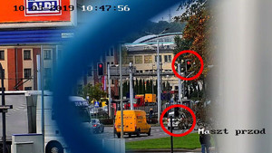 ujawnione na kamerze wykroczenie kierowcy polegające na wjechaniu na czerwonym świetle na skrzyżowanie